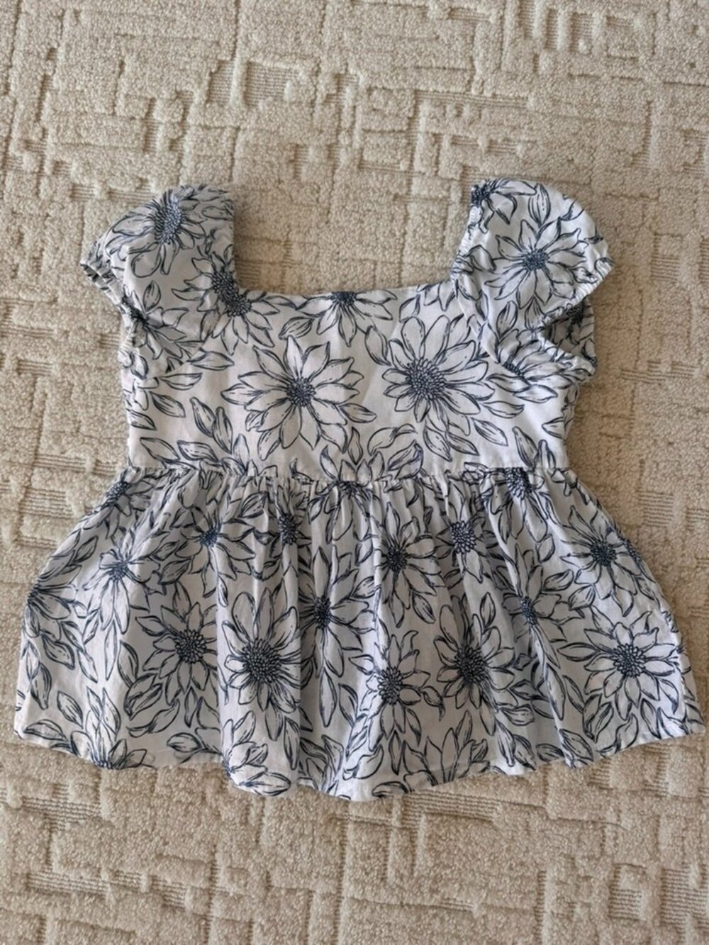 Joie Girls Floral Puff Sleeve Peplum Top White Navy Size 5/6